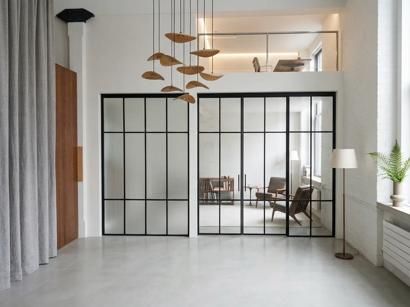 Concept rendering: double sliding configuration with a column and frosted side wall